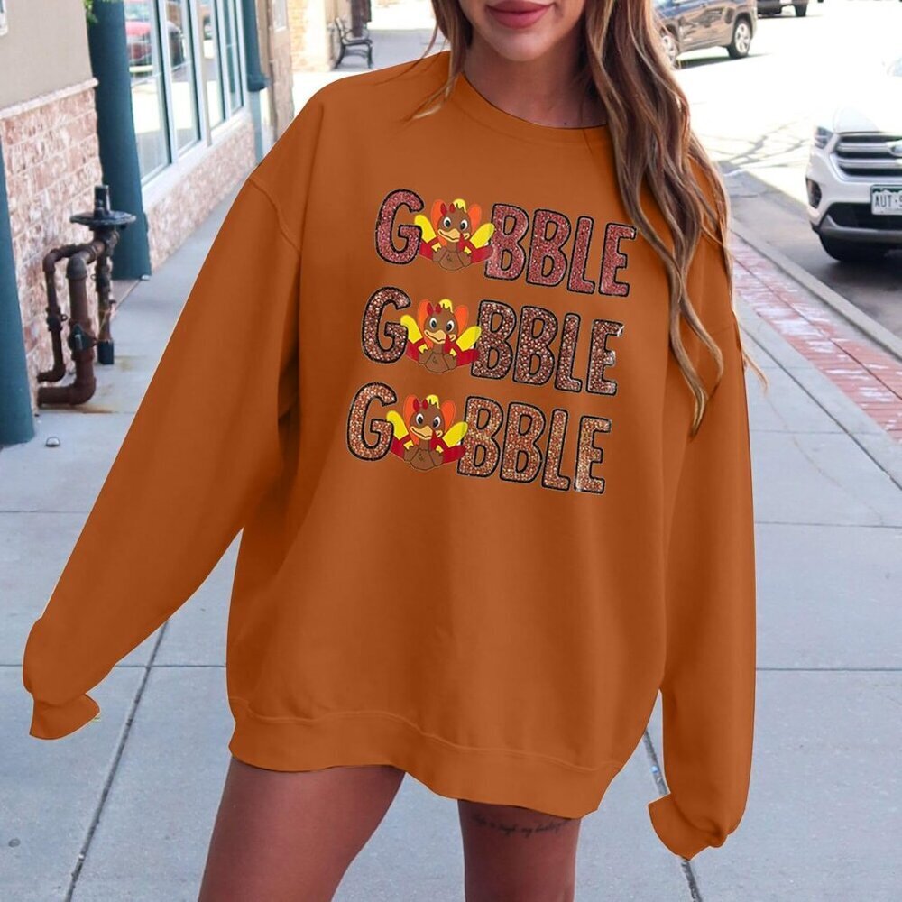 Women Thanksgiving Gobble Sweatshirt Oversized Turkey Day Pullover - Picture 3 of 4